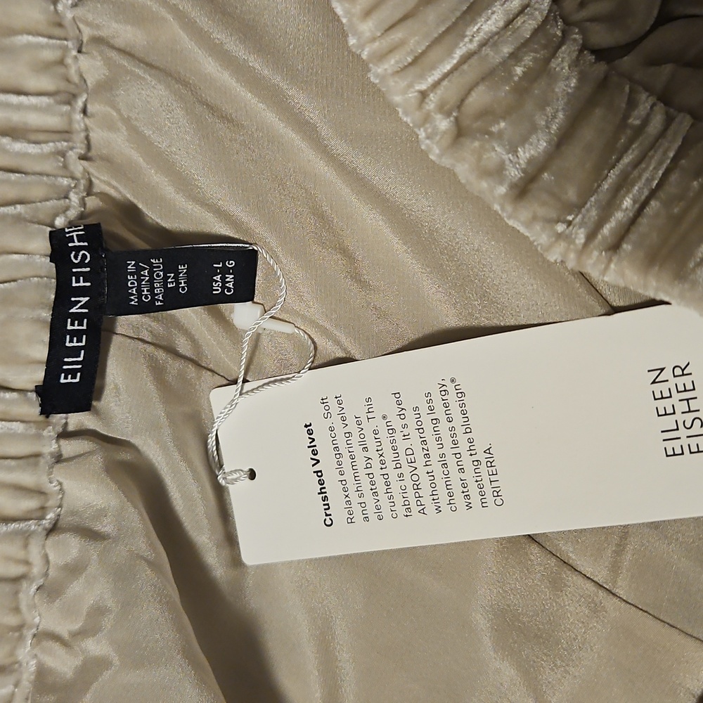 NWT Eileen Fisher Crushed Velvet Wide Leg Pant: Almond Color: Size- Large - Picture 6 of 10